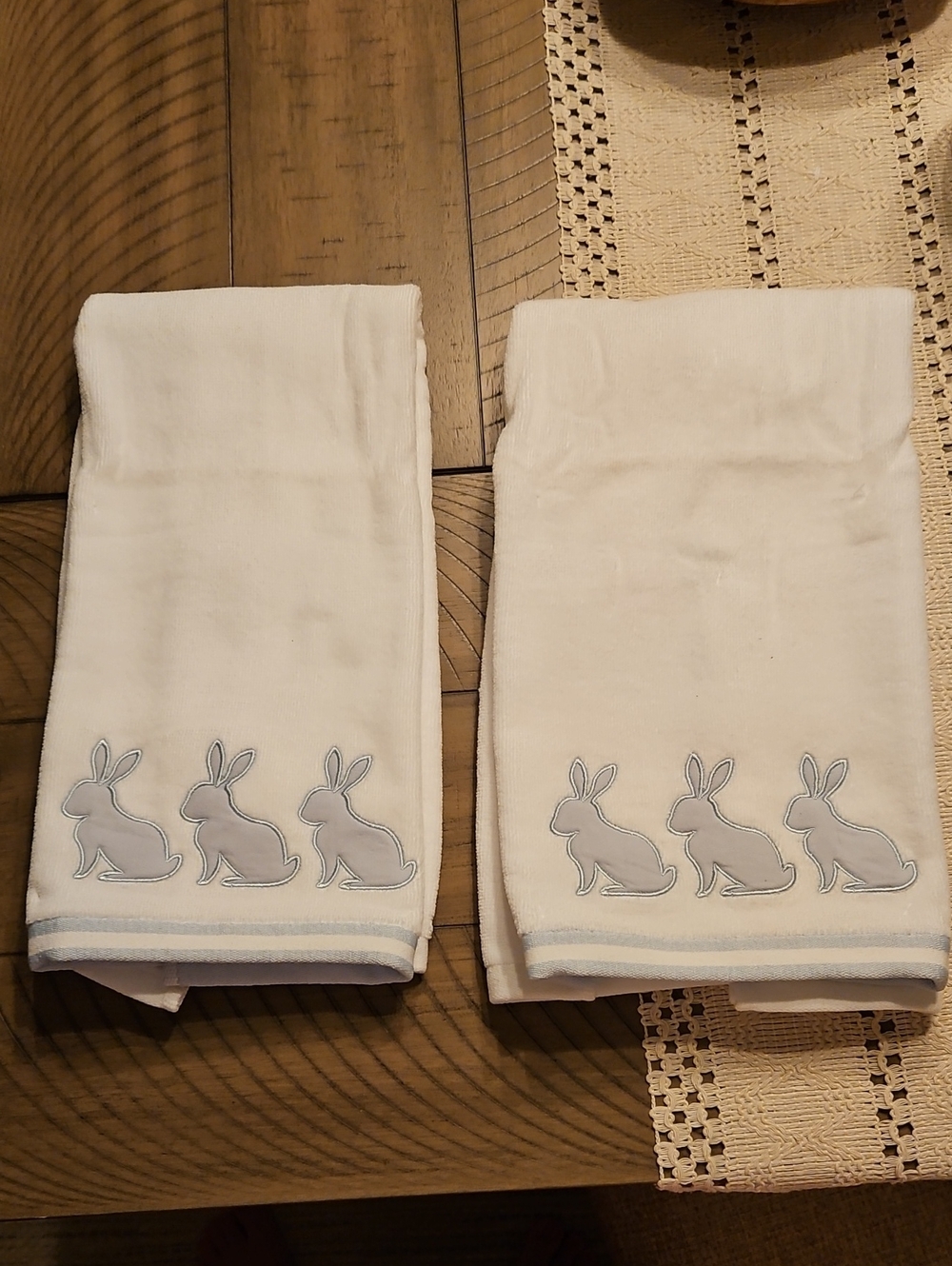 White Hand Towels With Bunnies